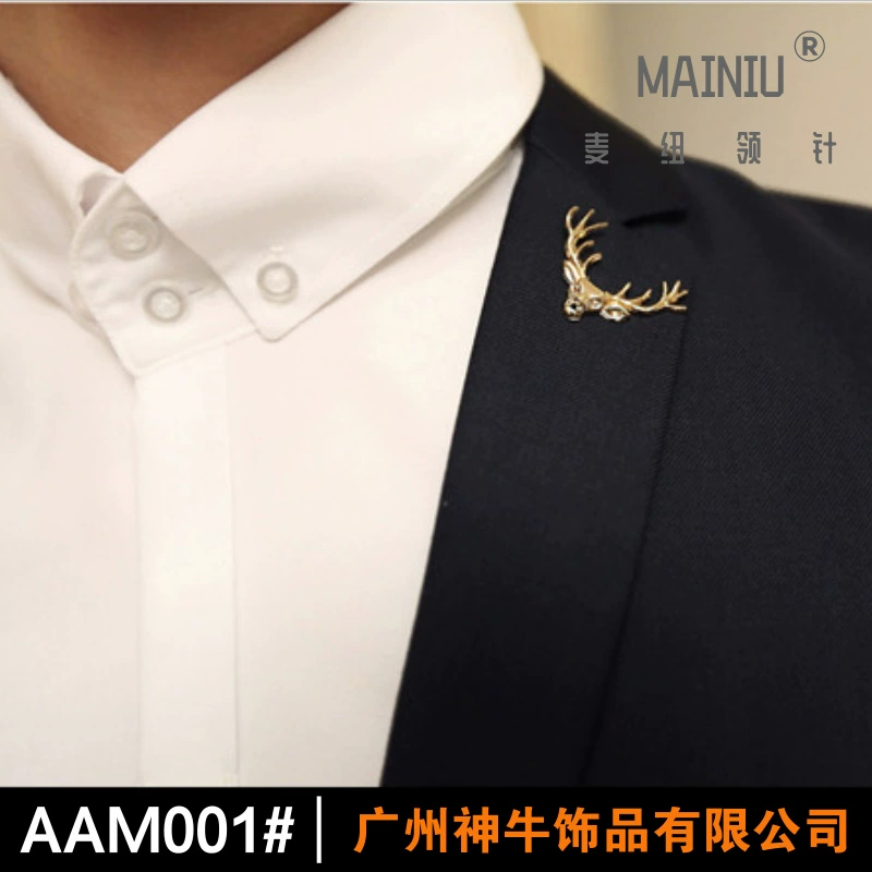 AAM001 ретро-броши для мужского костюма, корейская заколка для воротника рубашки, заколка-шипы, игла для шеи в виде головы оленя
