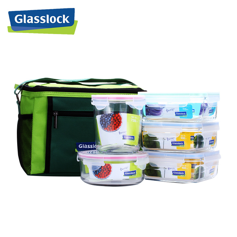 韩国Glasslock三光云彩钢化玻璃保鲜盒 耐热便当盒餐碗五件套GL38