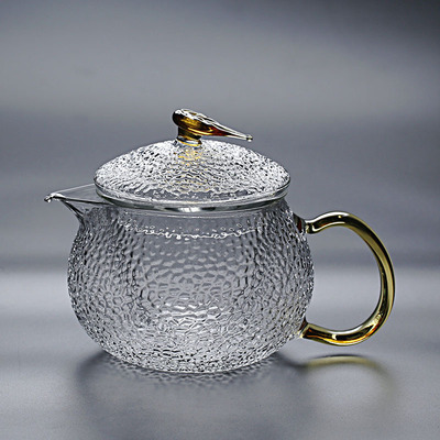 日式锤纹加厚耐高温玻璃泡茶壶家用透明小号耐热过滤花茶壶可加热|ms