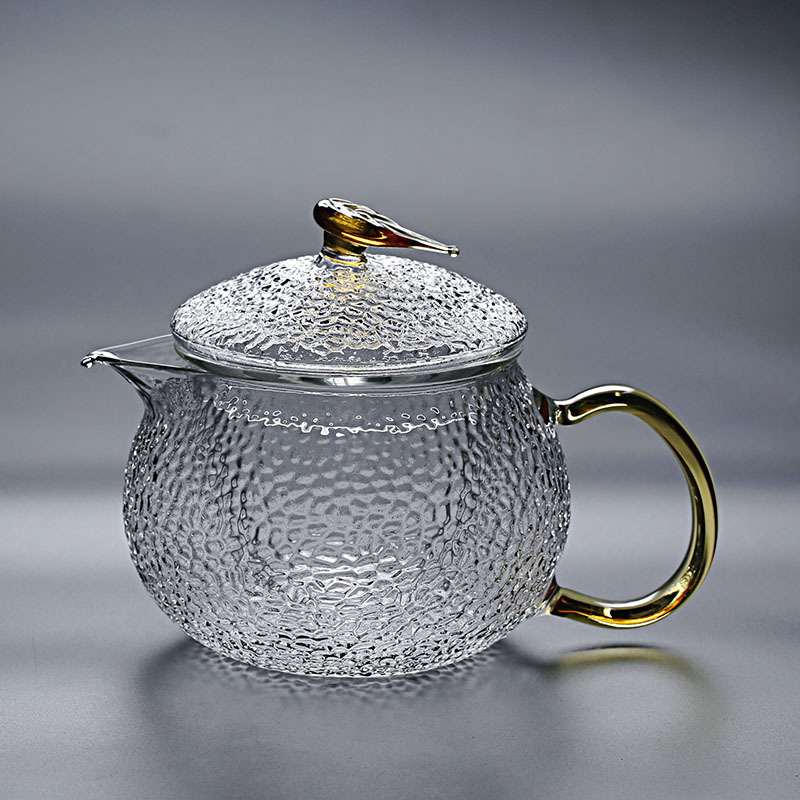 日式锤纹加厚耐高温玻璃泡茶壶家用透明小号耐热过滤花茶壶可加热|ms