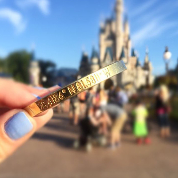 Concave Engraved Latitude and Longitude Letter Simple Titanium Steel Open Bracelet Hip-hop Personalized Men's and Women's Horizon Coordinate Bracelet