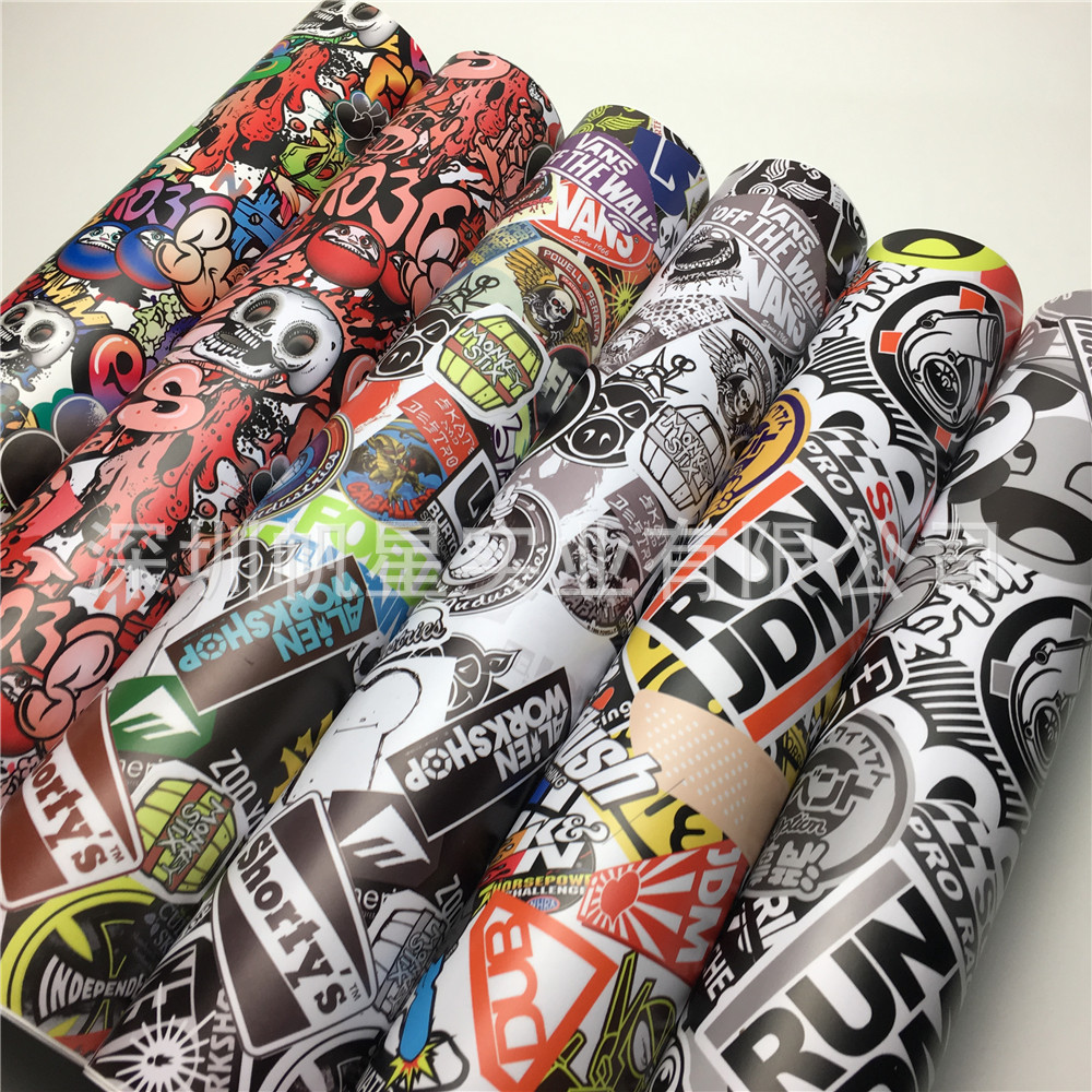 壹件代發高清噴繪塗鴉車身改色膜潮流卡通圖案摩托車改裝拉花貼紙