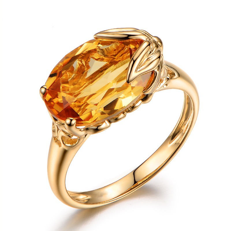 Zhenrong Amazon Hot Selling European and American Citrine Gem Ring Engagement Ring Cross-border E-commerce Hand Jewelry