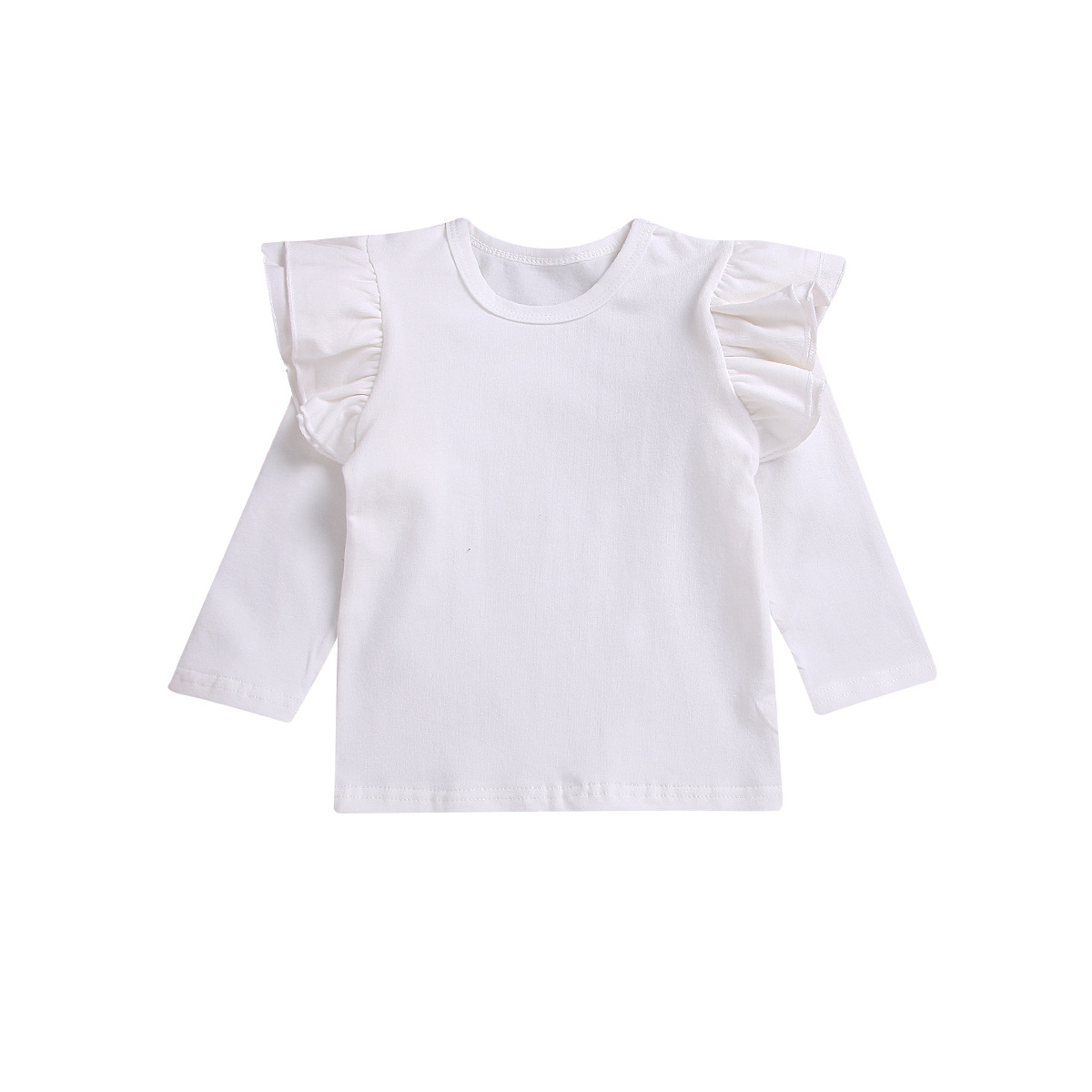Toddler Baby Girls Solid Long Sleeve Ruffles Candy Color T Shirts Tops Clothes