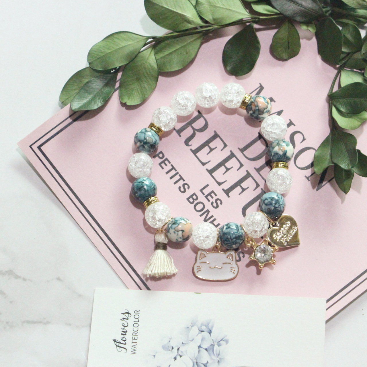 Bohemian Letter Heart Shape Cat natural stone Cracked cystal Bracelets