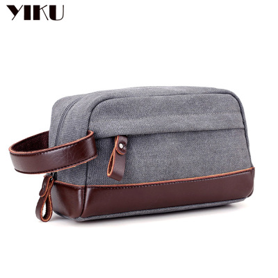 新款男士手抓包油蠟帆布洗漱包複古男包手拿包配皮手腕包小包包