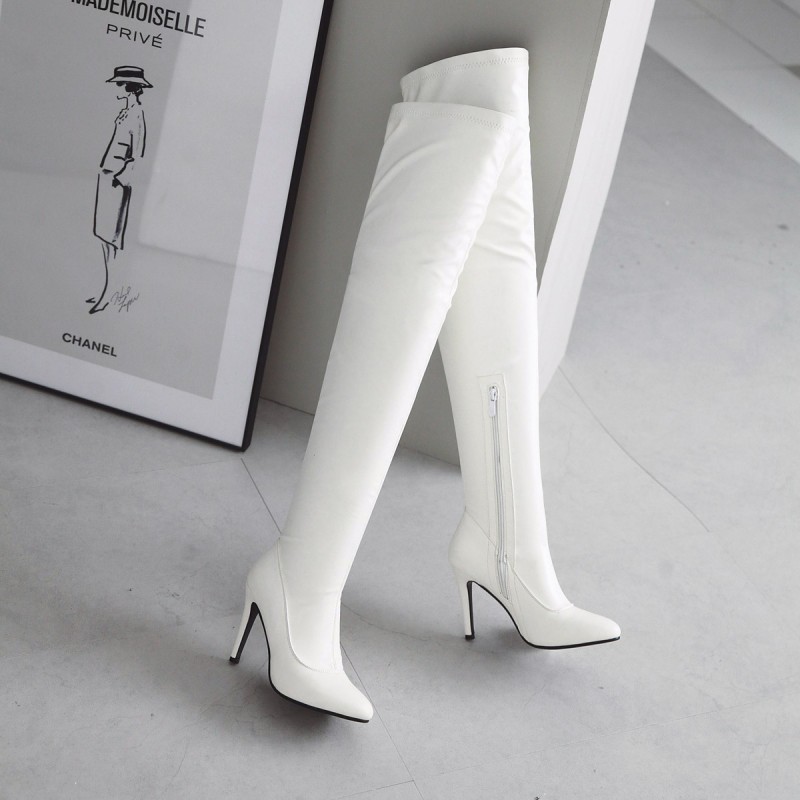 LAZADA秋冬季大码性感尖头过腿时尚长靴显瘦百搭款高筒长靴代发