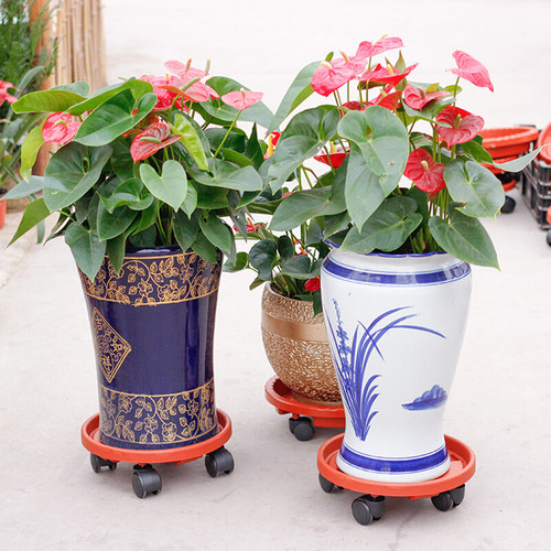 Resin universal wheel removable plastic potted plant chassis with round base, thickened ceramic flower pot bottom wheel tray
