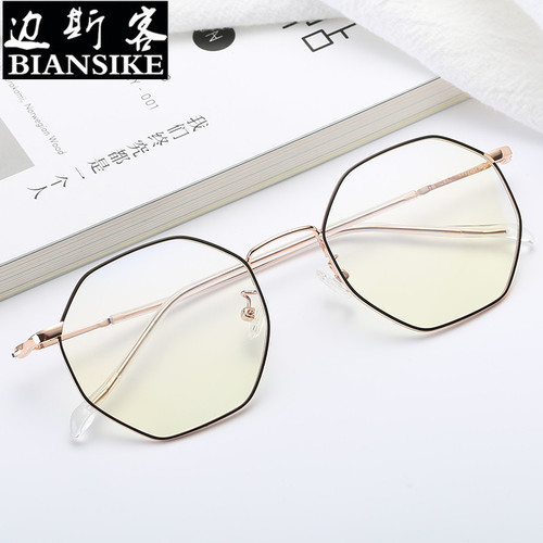 New trendy large-frame social media famous myopia glasses with polygonal blue light blocking wholesale fashion metal eyeglass frames SKU 9075