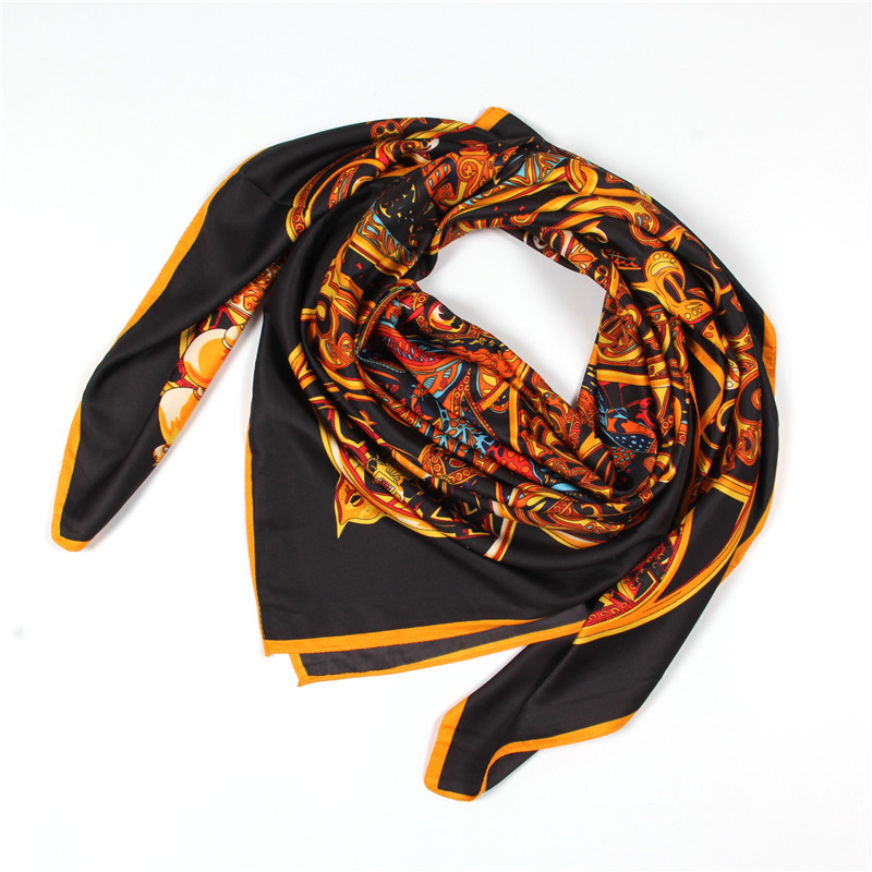 New Twill Imitation Silk Scarf 130cm Large Square Scarf Print Fashion Shawl Scarf display picture 4