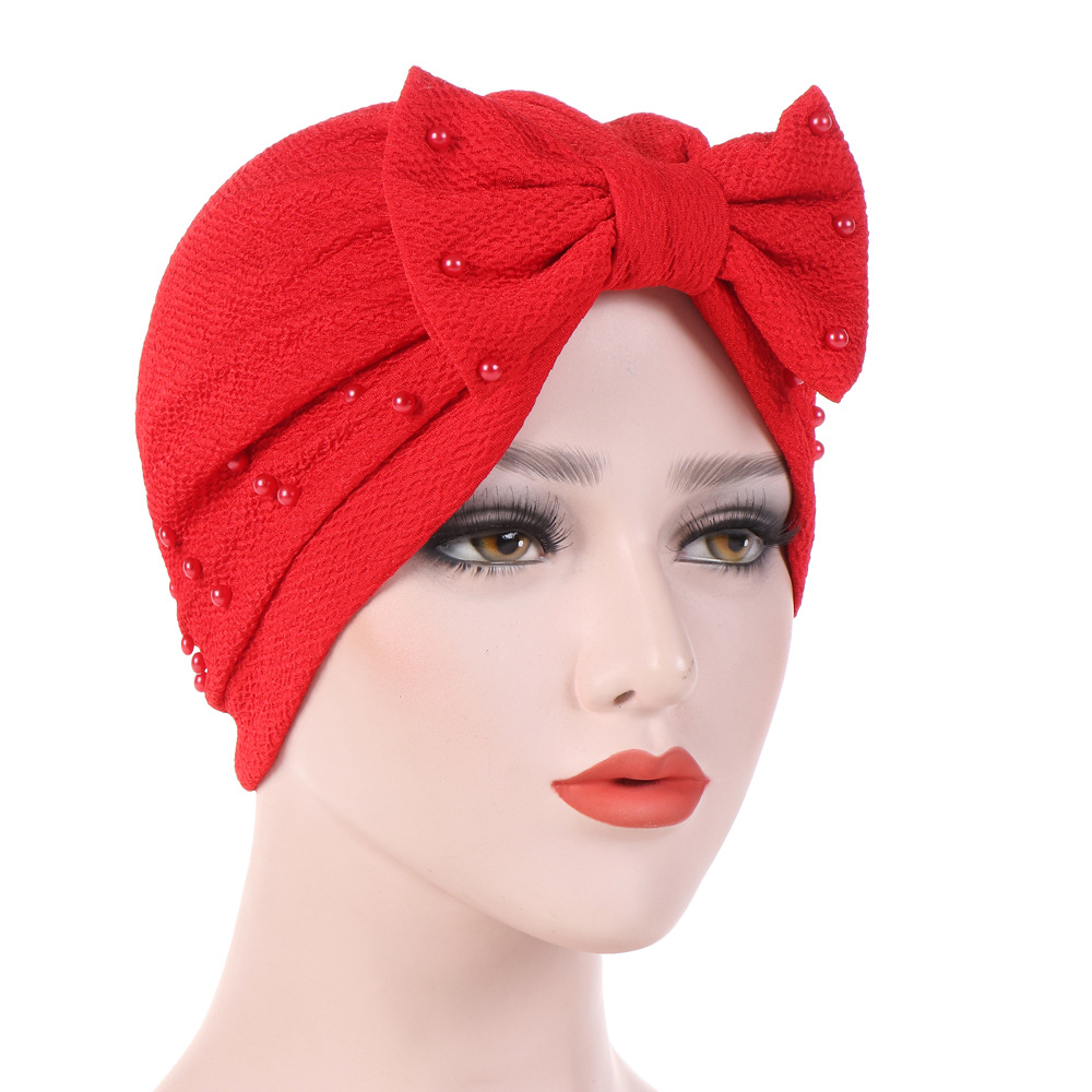 detachable movable bow beaded turban Muslim turban hat_voghion.com