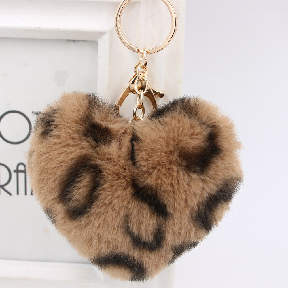 1 Piece Retro Heart Shape Leopard Alloy Plush Women's Bag Pendant Keychain display picture 5