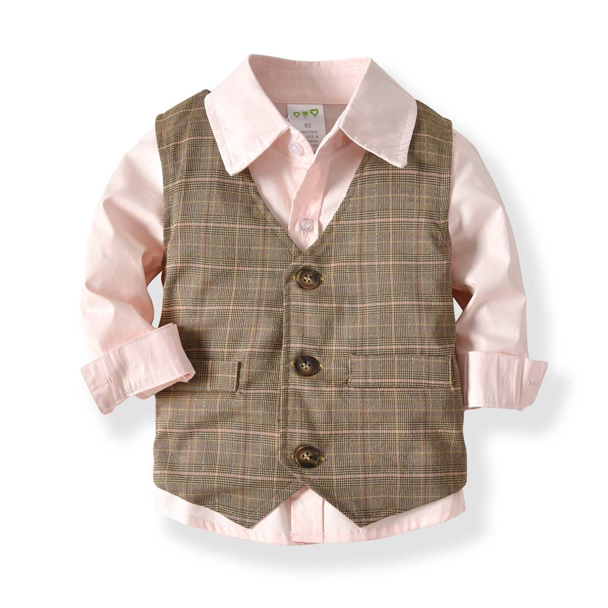 Çocuk giyim, erkek çocuk kollu gömlek, çift katlı yelek, uzun pantolon, papyon, beyefendi kıyafeti, bebek ziyafeti_voghion.com