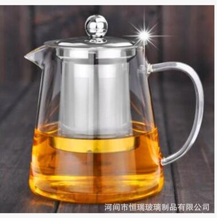 厂家批发透明耐热玻璃直身钢漏茶壶 不锈钢过滤内胆花茶壶钢漏壶