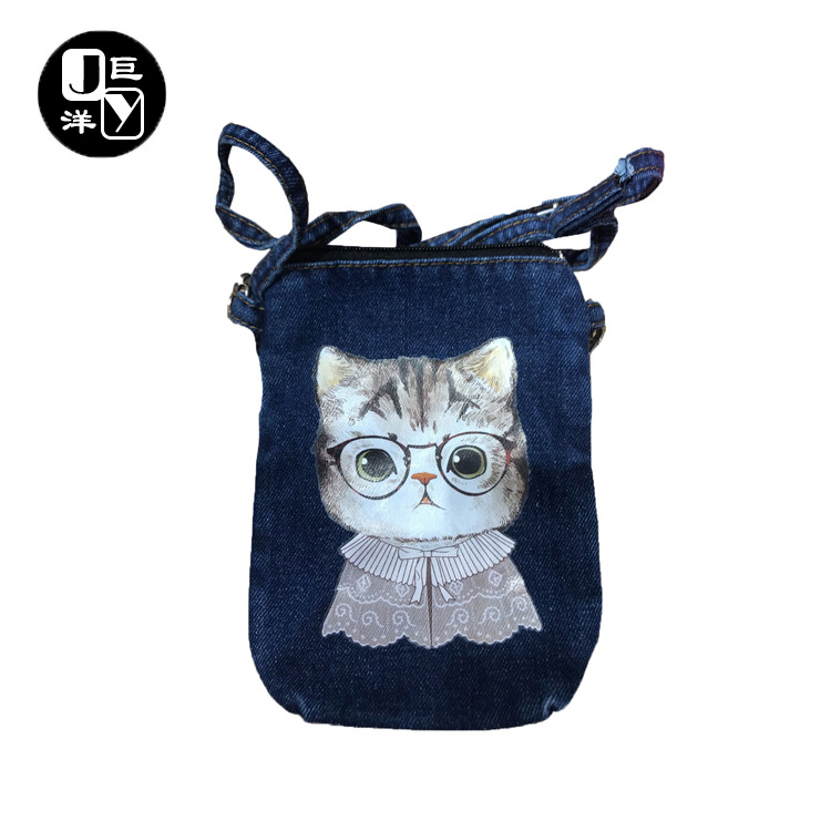 背包牛仔布袋定做洗水牛仔布斜挎包定制热转印拉链牛仔包批发热卖