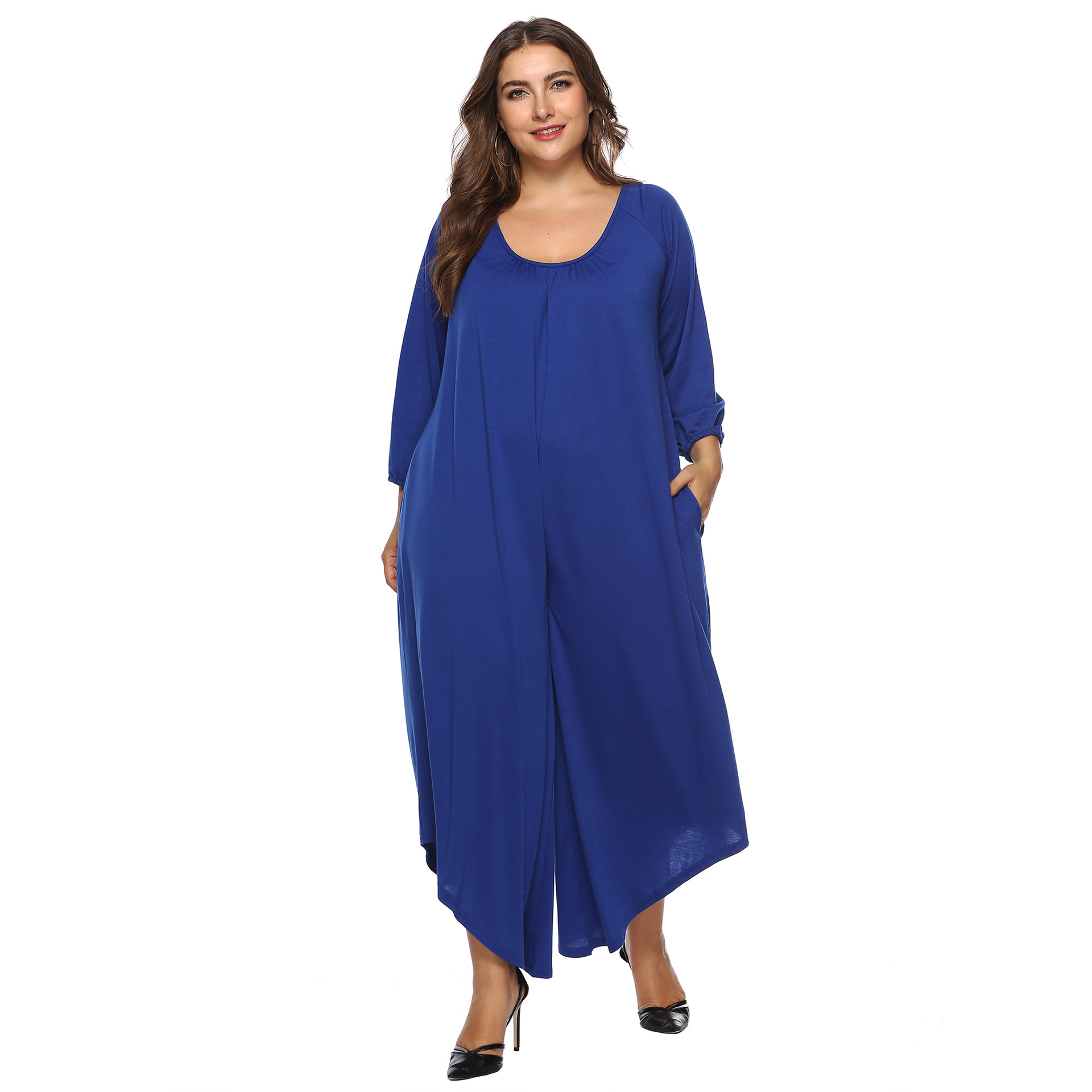 Plus size solid color U-neck jumpsuit NSOY46082