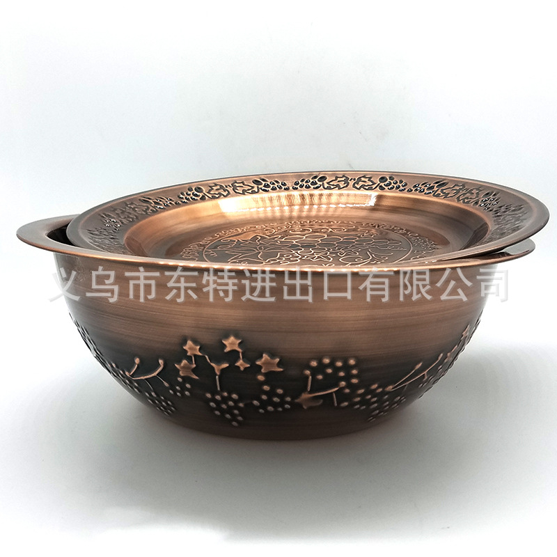 厂家直销不锈钢压花盆葡萄盖盆古铜色创意盖盆出口多用盆详情图2