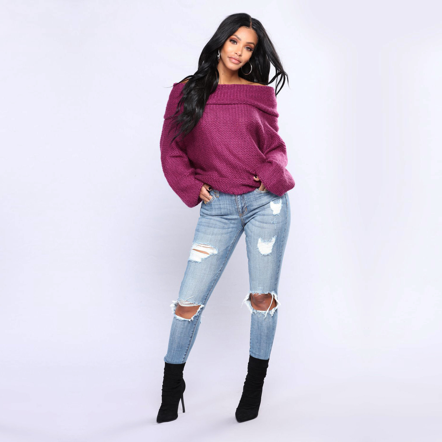 Womens Oversized Knit Sweater Long Sleeve Turtleneck Cozy Fabric Autumn Winter Casual Wear Wholesale Available