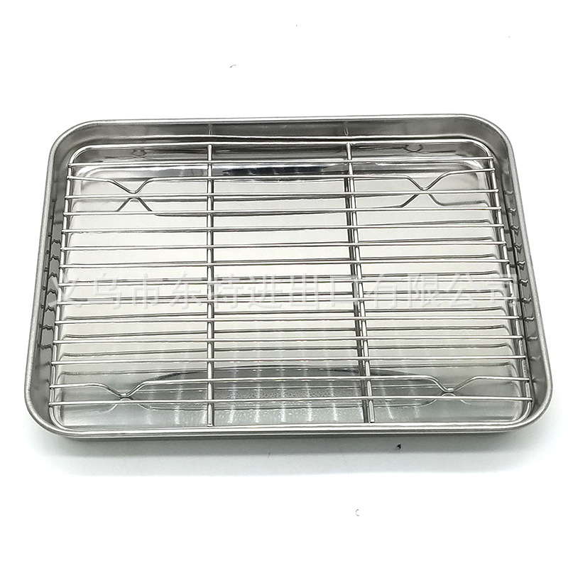 Stainless steel barbecue tray, oil drain rack, fried chicken, bread and pastry display rack, storage tray with mesh rack, square tray detail image 4
