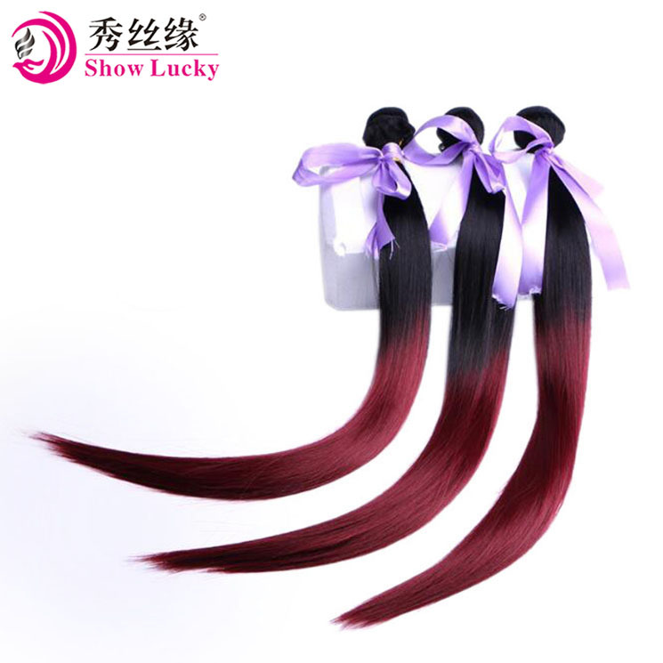 Synthetic hair straight high temperature silk two color 1b wine red three piece set