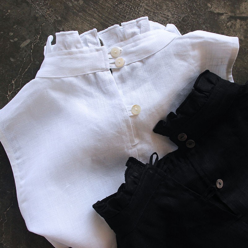 France Solid Wood ear Small collar vest Lithe Pleasantly cool literature Flax Sleeveless blouse