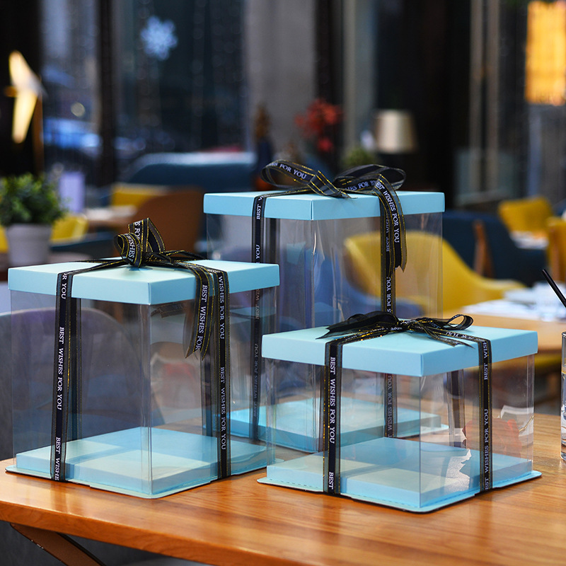 Tres en una caja de pastel transparente de alta calidad nueva 4/6/8/10/12/14 pulgadas aumentó la cubierta de papel de la caja de hornear Barbie