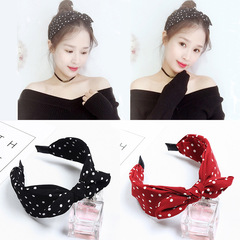 New Korean Hair Accessories Headwear Bow Tie Rabbit Ears Sweet Fabric Simple Wide Brim Polka Dot Headband for Women