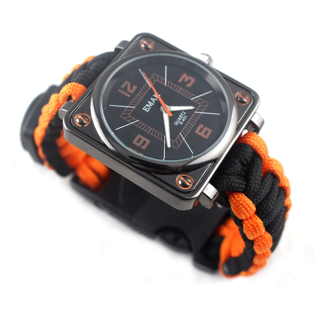 Открытый Выживание личности Творческие часы Многофункциональный Зонт веревка плетение многофункциональный компас Флинт часы