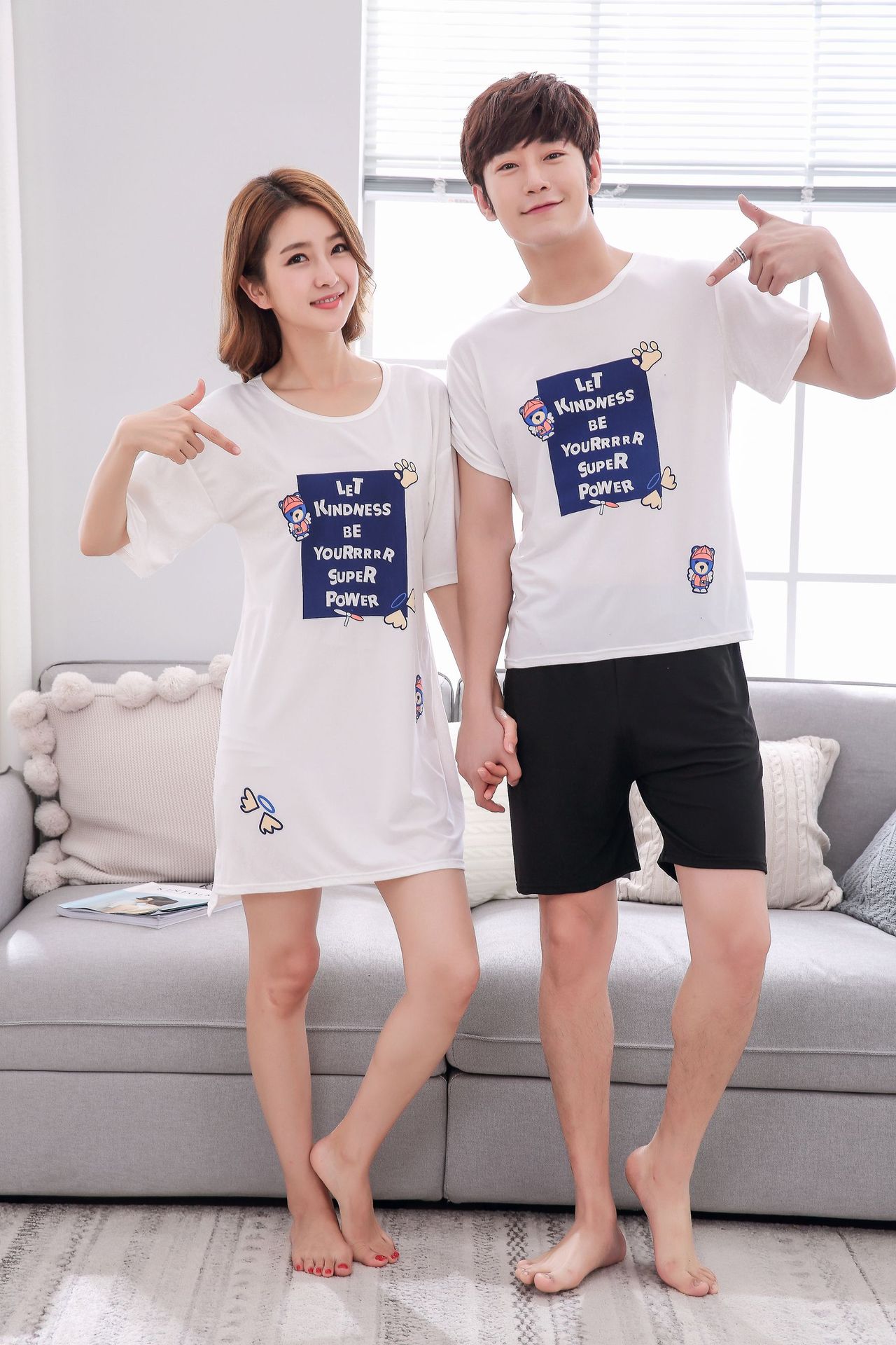 Cute Casual Style Short Sleeves Round Collar Polyester Lover’s Clothes Pajamas display picture 3