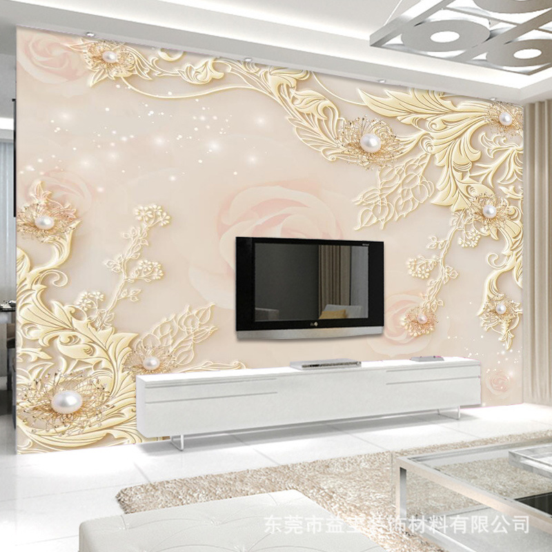 5d simple embossed flower sofa TV backgr...