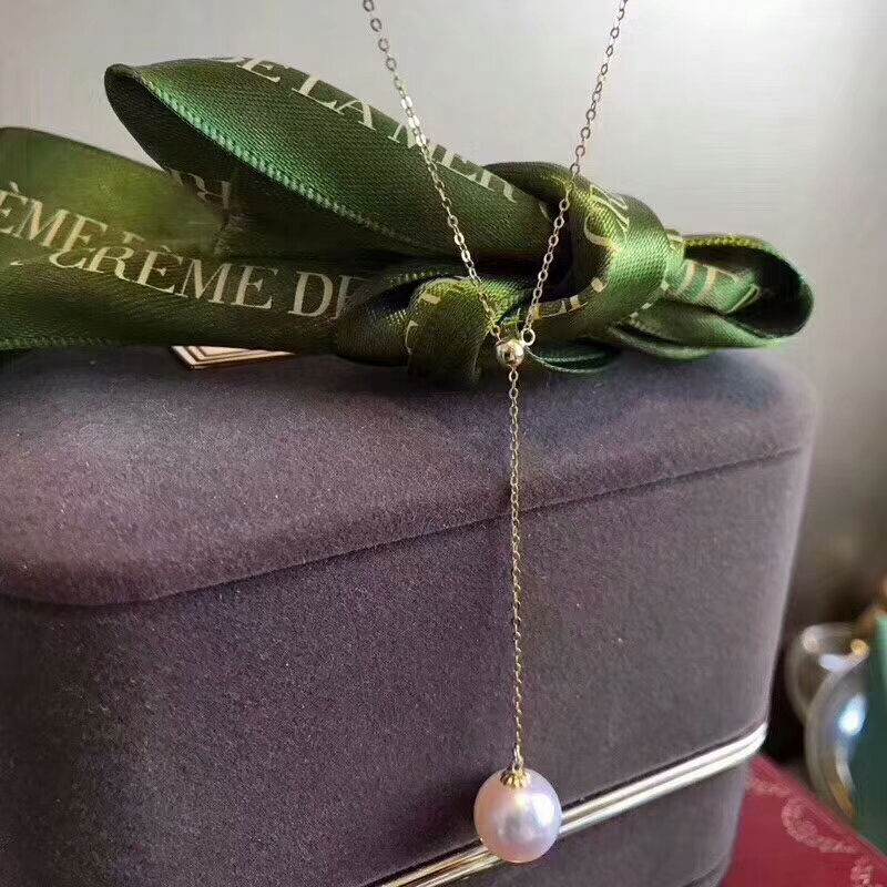 海心珠宝经典款8-8.5mm正圆极微瑕强光海水珍珠白透粉18k金调节链