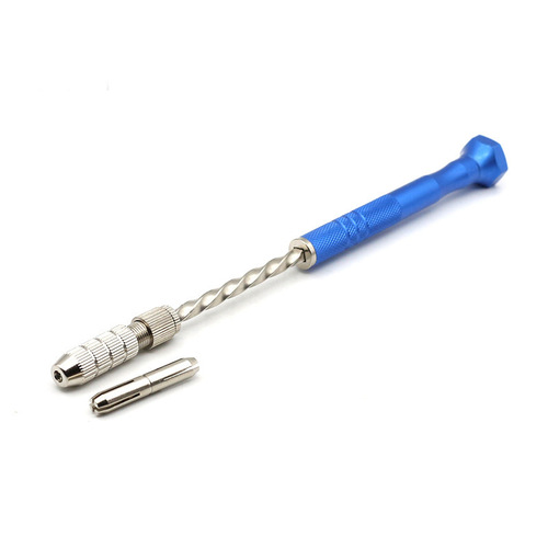 Blue extended semi-automatic hand twist drill for model aircraft DIY, with 10-piece set of 0.8-3.0mm twist drills