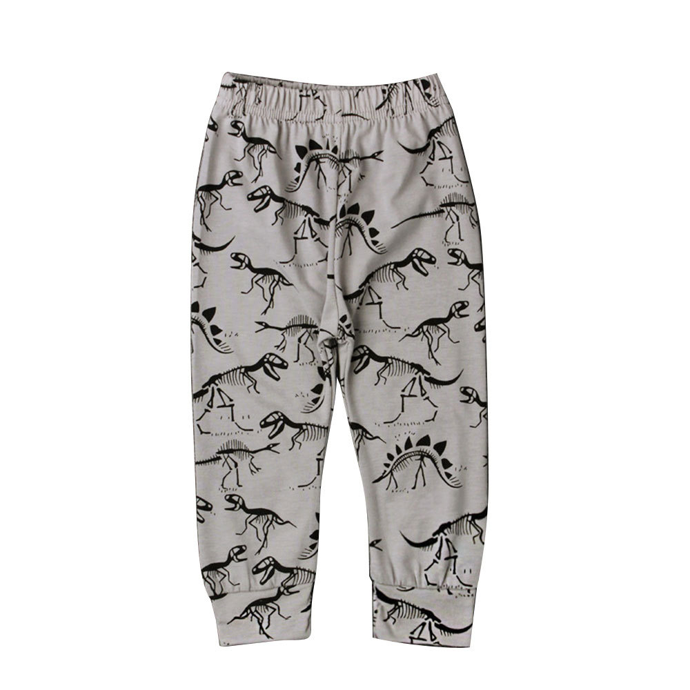 （中性）男童女童恐龙印花长裤 码数->100;颜色->灰色