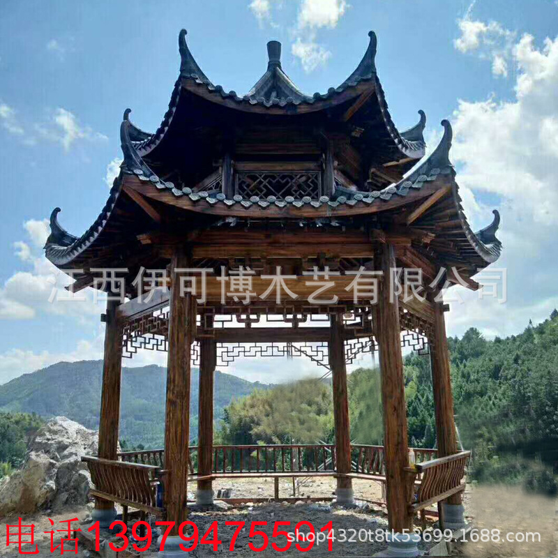 批发景观中式户外凉亭防腐木亭六角古建双层亭子景区公园农村庭院-阿里巴巴