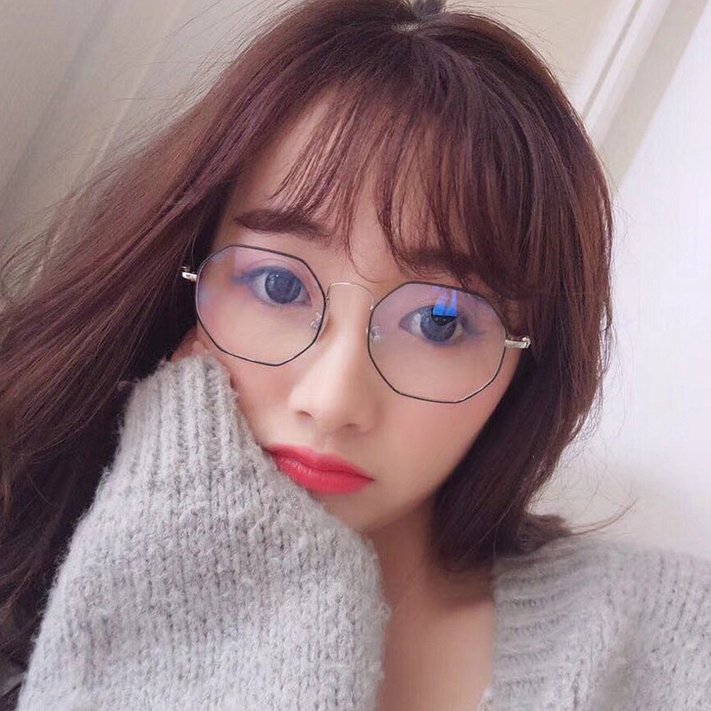 Korean Style Retro Square Glasses Frame 1827 Polygon Irregular Flat Glasses Fashion Pearl Leg Glasses Frame