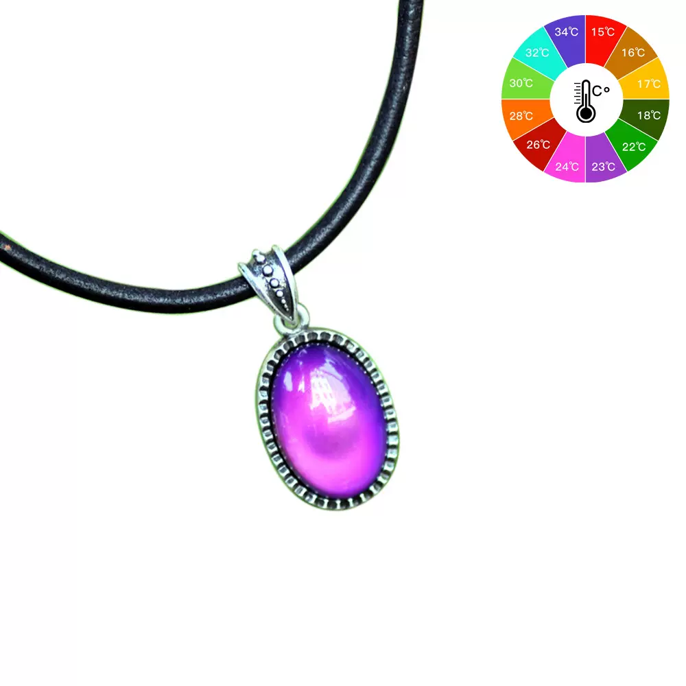 欧美风格真正的古董镀金心情吊坠小牛皮绳子链心情变色项链首饰银