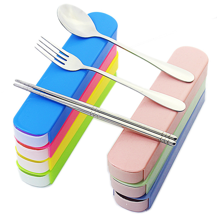 加厚布轮光不锈钢勺叉筷子便携礼品餐具套装 儿童餐具三件套