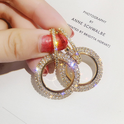 Diamond Circle long earrings national personality Earrings Women ballroom latin dance performance Earrings female Earrings