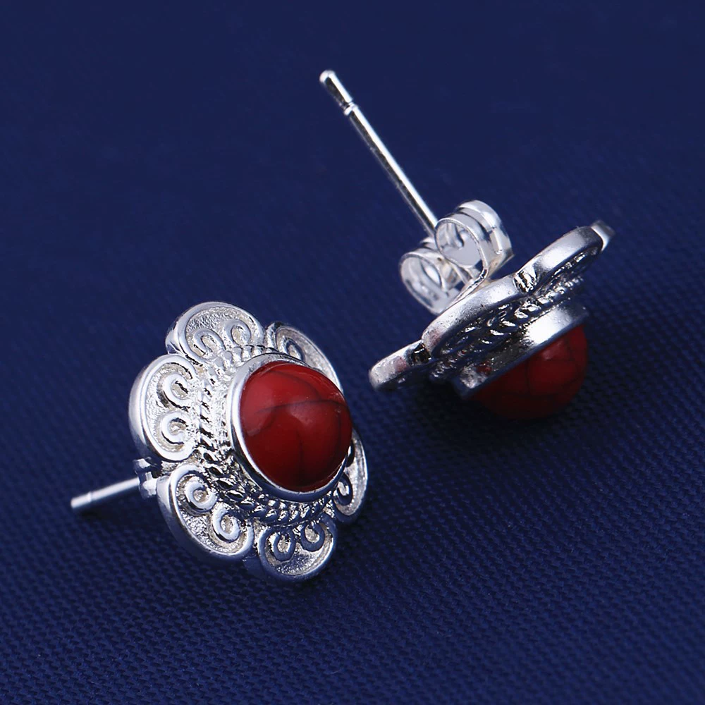 Новые инкрустированные бирюзовыми серебряными серьгами цветок сливы бирюза винтажные женские серьги желания