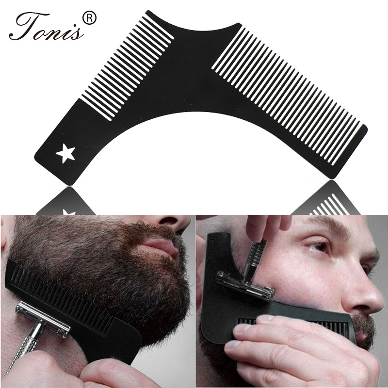 胡须不锈钢梳黑色直角模板梳胡子梳理工具可定制logo 男士剃须梳|ms