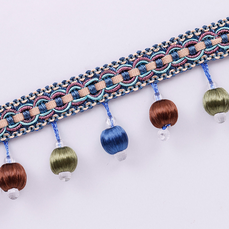 朵漫窗饰 窗帘花边珠子 手工编织小挂球服装家纺花边批发一版15米