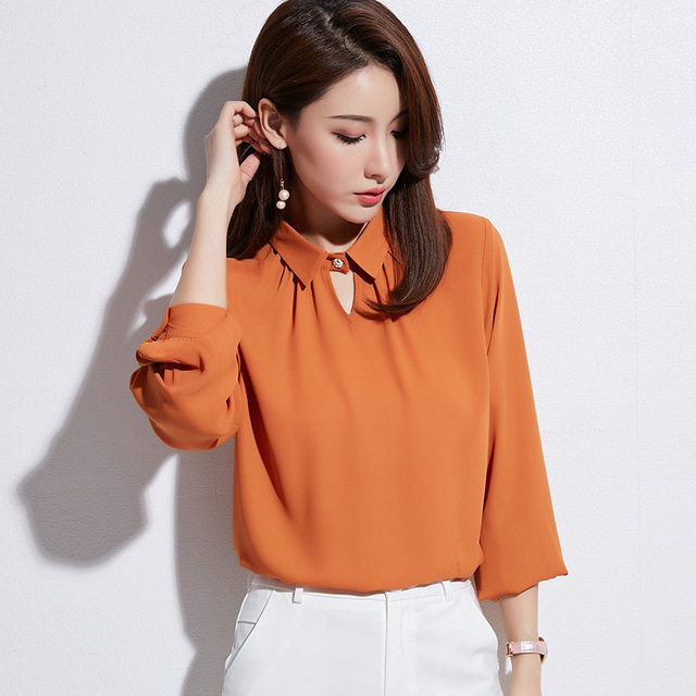 Fashionable autumn blouse new folded Lapel chiffon blouse 