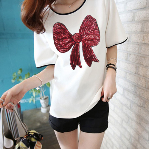 Large Glitter Embroidered Red Bow Fabric Patch Versatile Clothing Decorative Patch Sweatshirt Jacket Hole Repair Patch Accessory