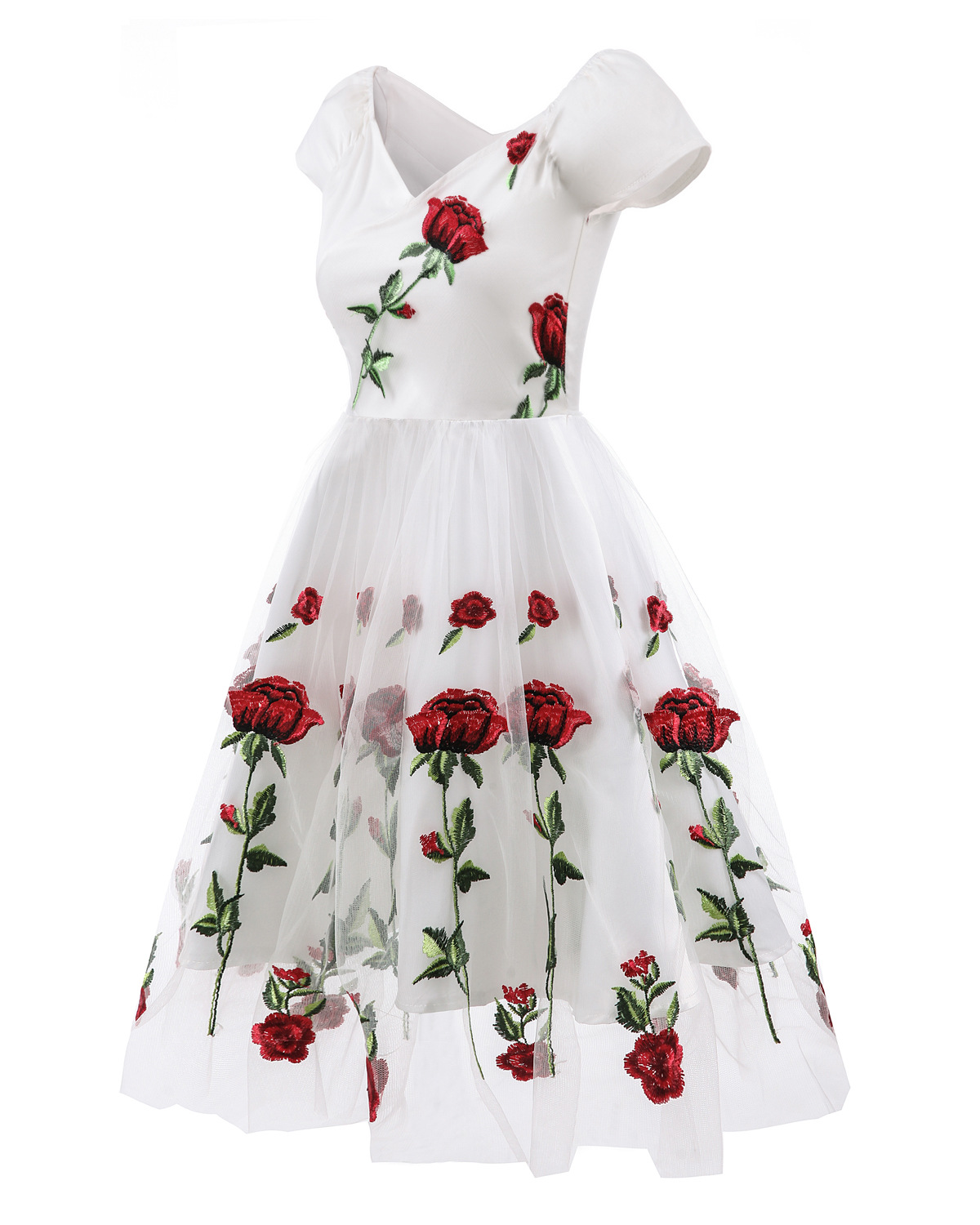 Frau Swing-Kleid Ferien V-Ausschnitt Kurzarm Blume Midi-Kleid Täglich display picture 6