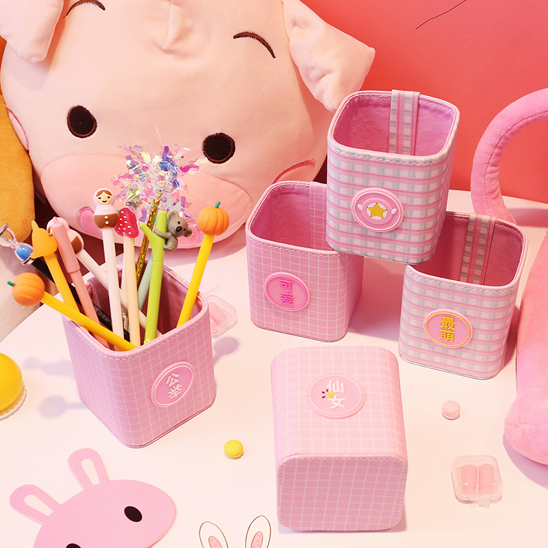 girl originality pen container Korean Edition ins fresh lovely fashion storage box Pink Pen barrel desktop Decoration
