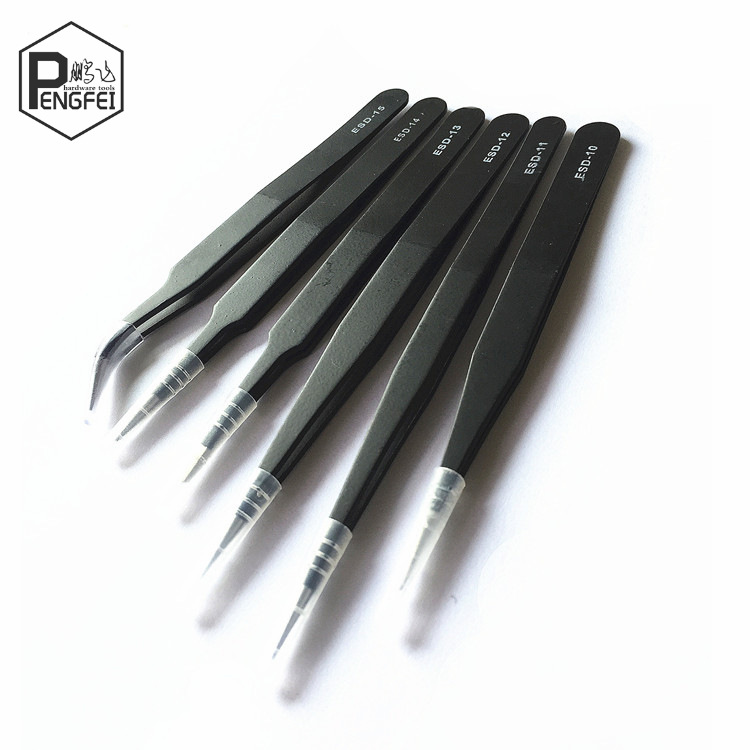 防静电不锈钢镊子电子镊精密尖头弯头尖嘴维修手工镊子套装微型