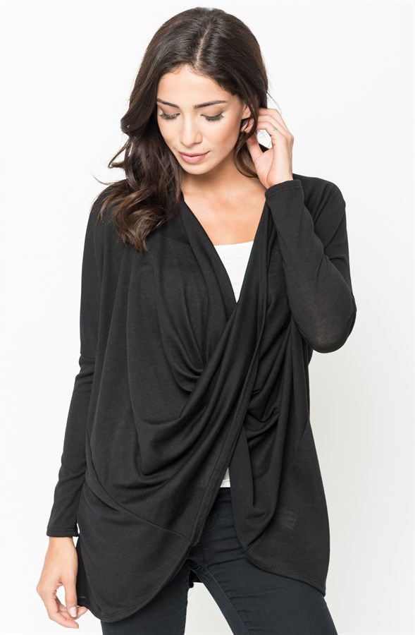 Loose Batwing Sleeve Irregular Cross Long Sleeve T Shirt for Women Autumn Fashion Casual Wear Wholesale Available