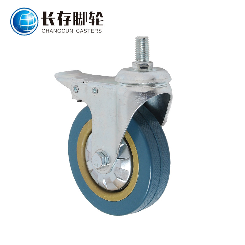 厂家直销2寸脚轮灰色PVC丝杆带刹车万向脚轮 塑料轮子工业灰胶轮|ru