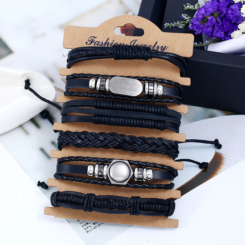 Leather Fashion Geometric bracelet(Six sets) NHPK2013-Six sets