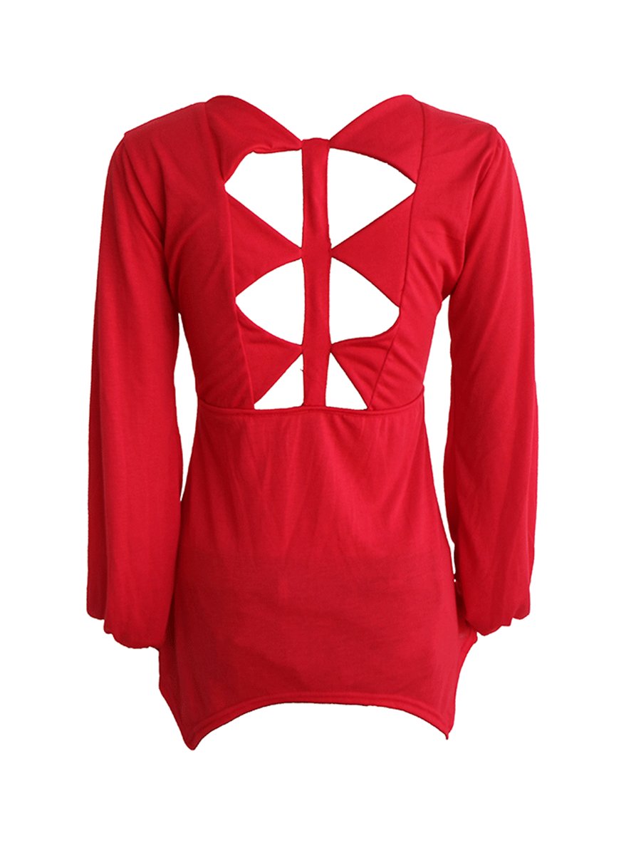 Irregular Lantern Sleeve V Neck Top Sexy Backless Design Spring Fashion for Women Wholesale Available